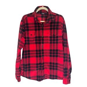 Chaps Plaid Fleece Button Down Men's Shirt Size Medium Red Black Long Sleeve